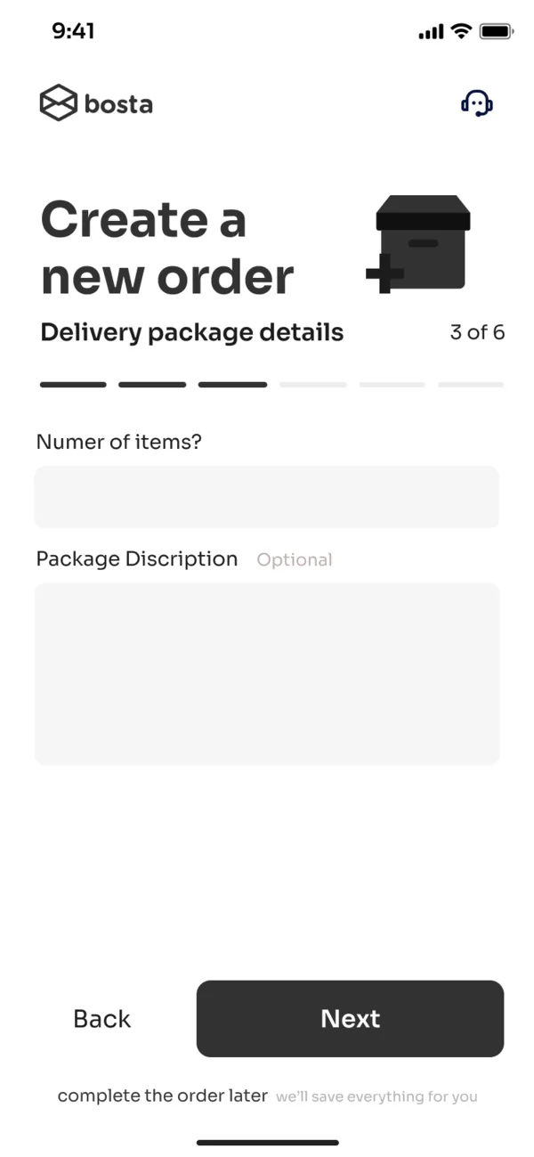 New order: package details