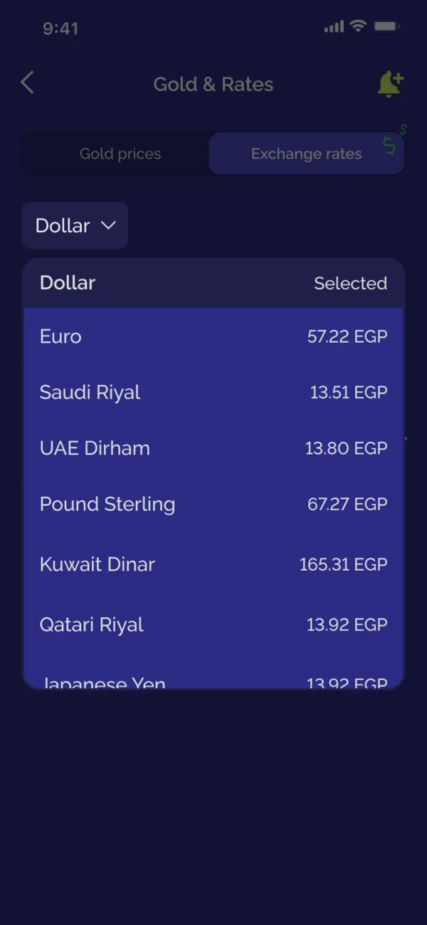 Picking a currency from the exchange rates list
