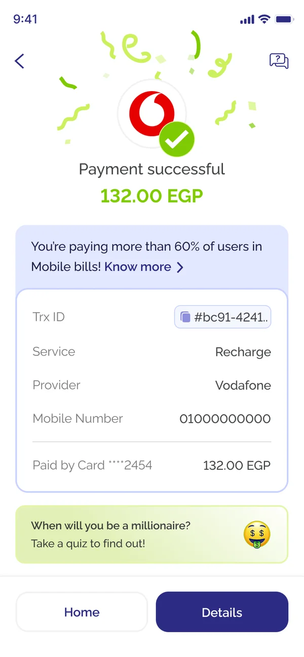 Payment successful for a mobile recharge