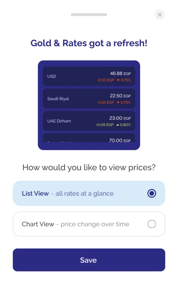 Choosing to see prices as a list