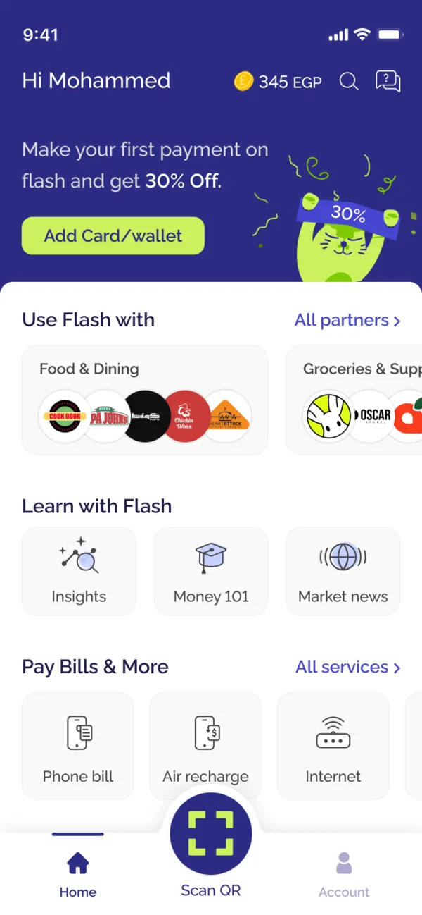 Home with the welcome voucher: 30% off the first payment